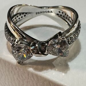 Pandora Silver Bow Design Ring with Intricate Detailing